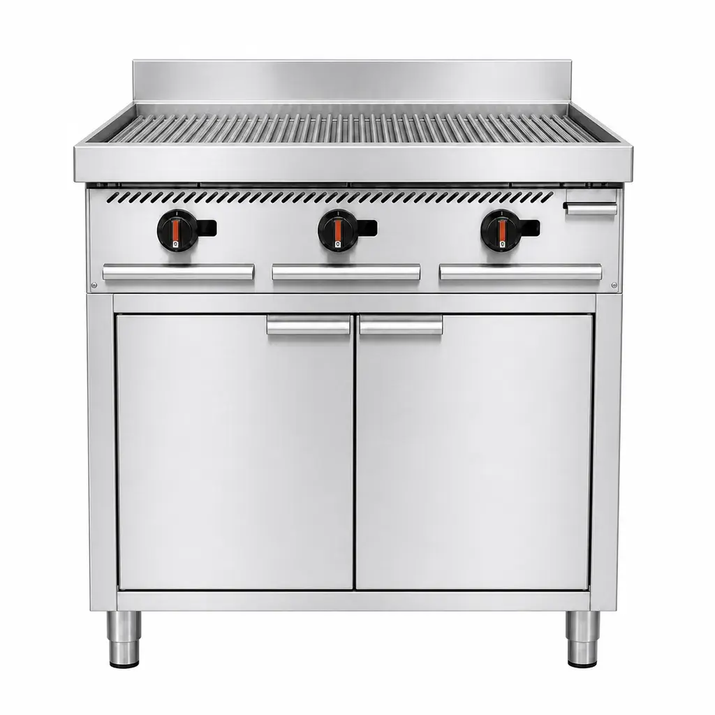 Parrillera Grill Industrial De Acero Inoxidable A Gas 85x92x87 Cm Con Base y Gabinete Iboia