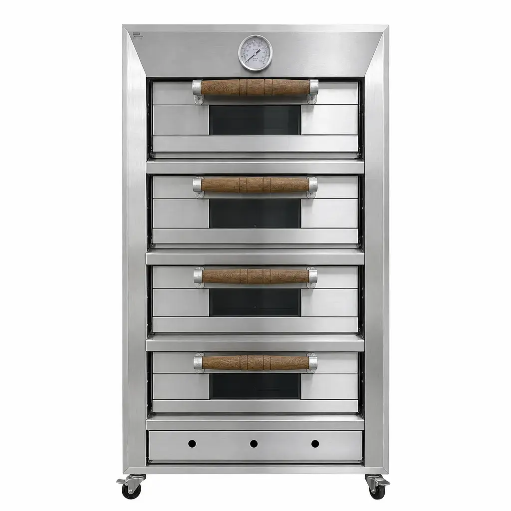 Horno Panadero A Gas De 4 Cámaras Con Reloj En Acero Inoxidable 157x73x80Cm Malper