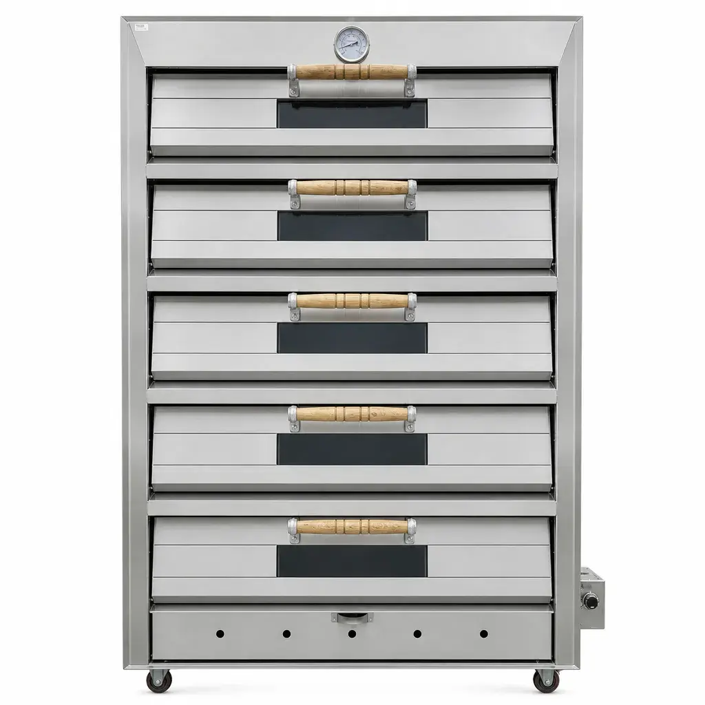 Horno Panadero A Gas Con Termostato De 5 Cámaras 10 Bandejas En Acero Inoxidable 172x120x82Cm Malper