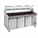 Mesa Pizzera 3 Puertas De Acero Inoxidable Con Tope De Granito 580L 100X200X80Cm Senzani