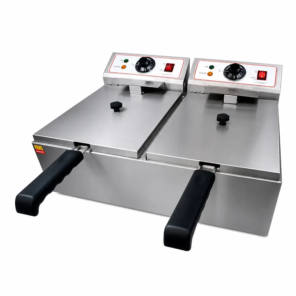 Freidora De Mesa Dos Tanques De Acero Inoxidable 39 X 65 X 55 Cm 5L 110V Senzani