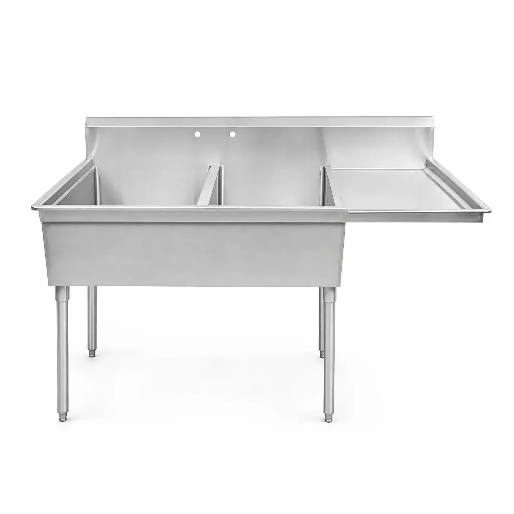 Fregadero 2 Poncheras Con Escurridor De Acero Inoxidable 130x90x70Cm Steel Solutions