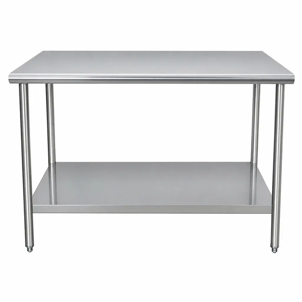 Mesa Central Con Entrepaño De Acero Inoxidable 120x70x85Cm Ies