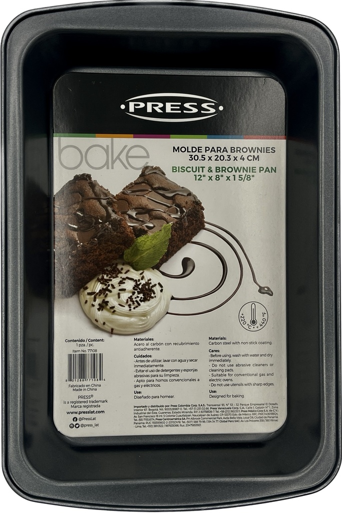 Molde Para Brownies De Acero Al Carbono Con Antiadherente 30.5x20.3x4 Cm Press
