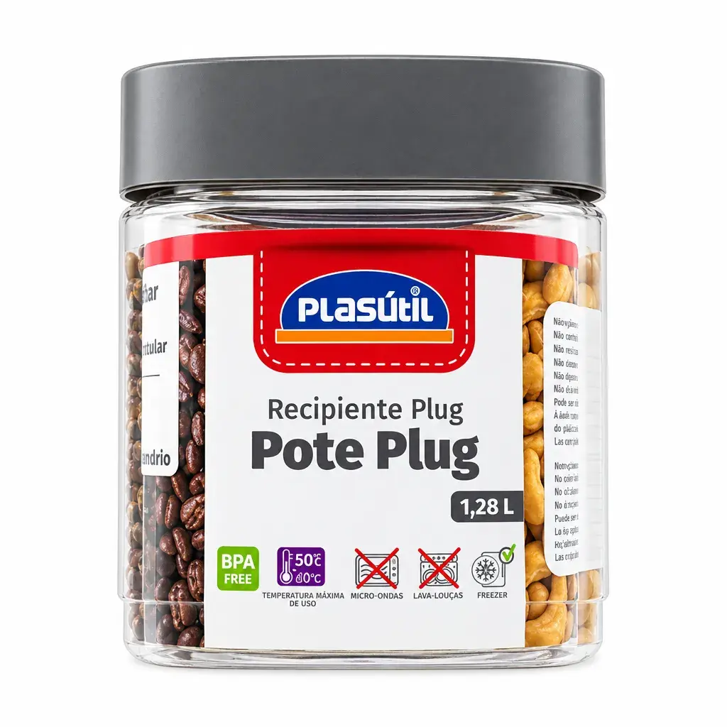 Recipiente Plug Cuadrado De Plástico 1,28L Plasútil