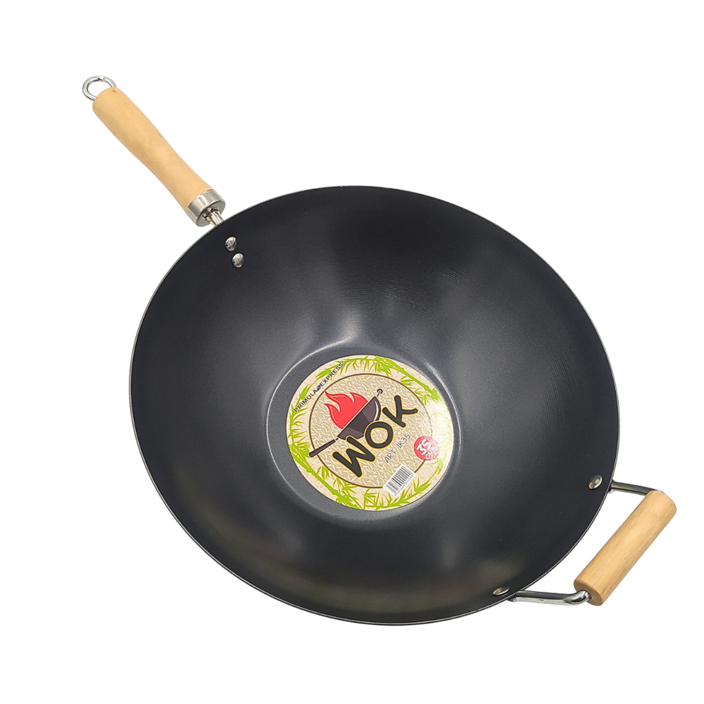 Sarten Wok De Hierro Y Mangos De Madera 35 Cm Primula Express