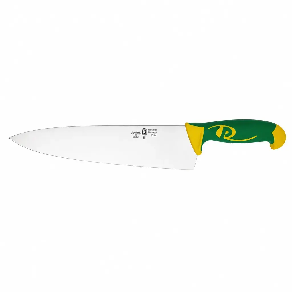 Cuchillo Profesional Carnicero De Acero Inoxidable Con Mango Verde Y Amarillo 30 Cm Paolucci