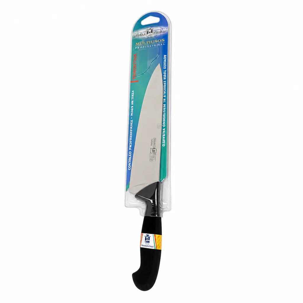 Cuchillo De Cocina De Acero Inoxidable Con Mango Antideslizante Negro 20 Cm Paolucci