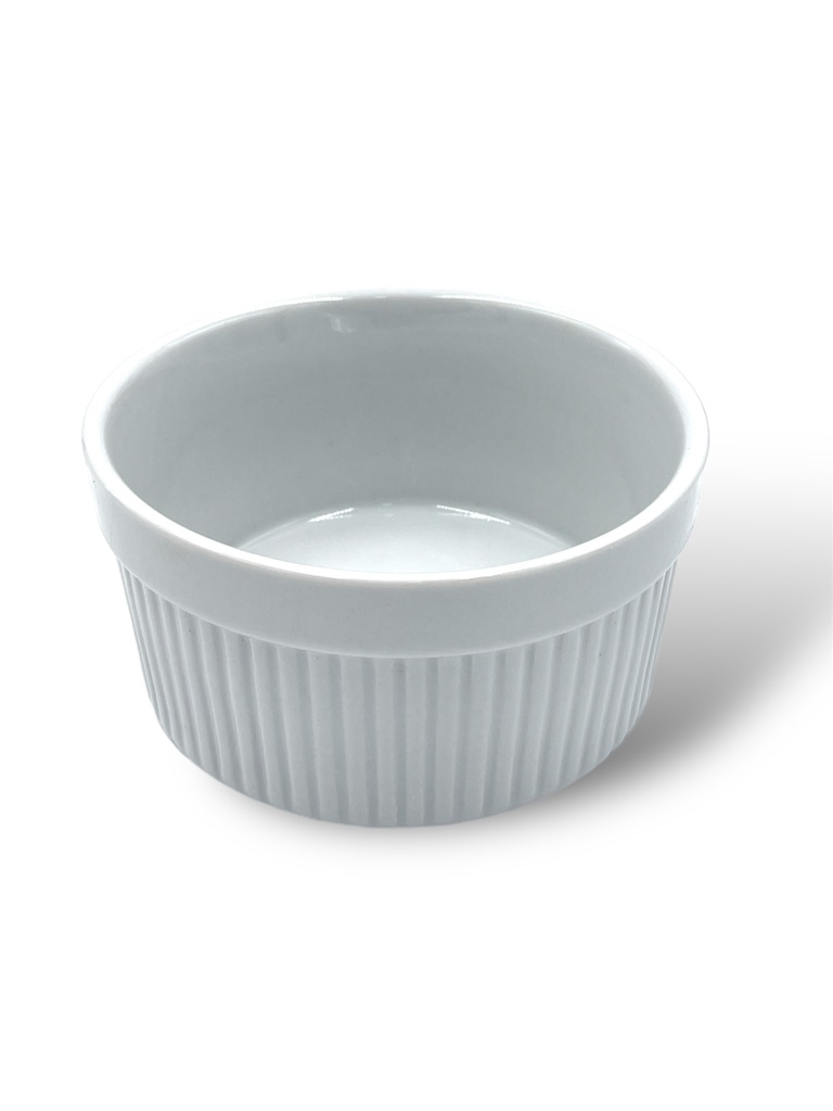 RAMEKIN ESTRIADO DE PORCELANA BLANCA 4 PULGADAS