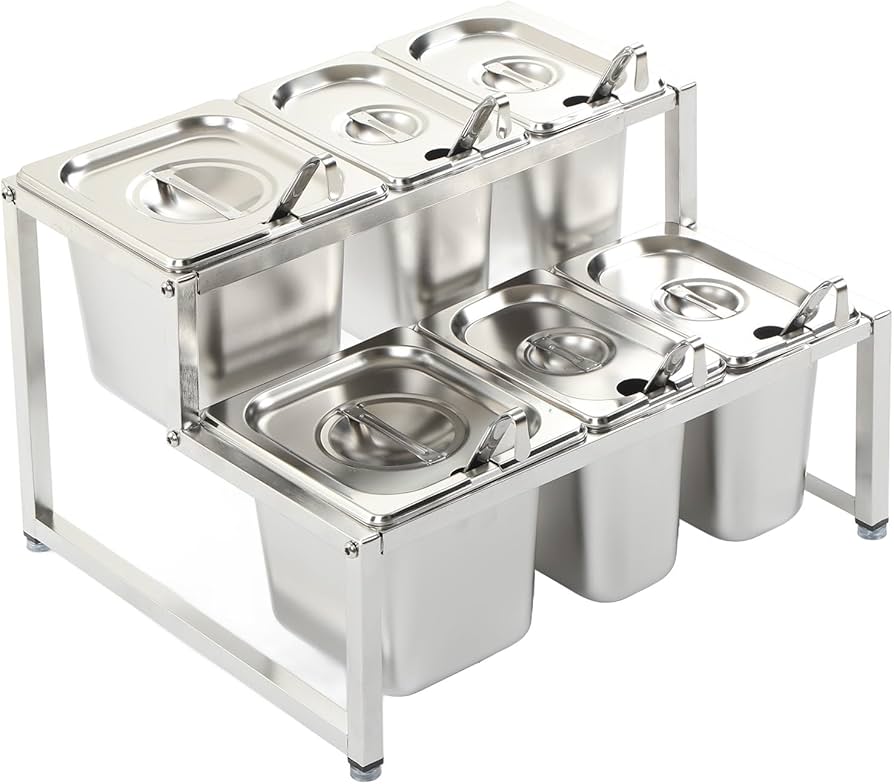 Organizador 6 Bandejas Con Tapa Y Cucharones De Acero Inoxidable 26x35x36Cm Imarca