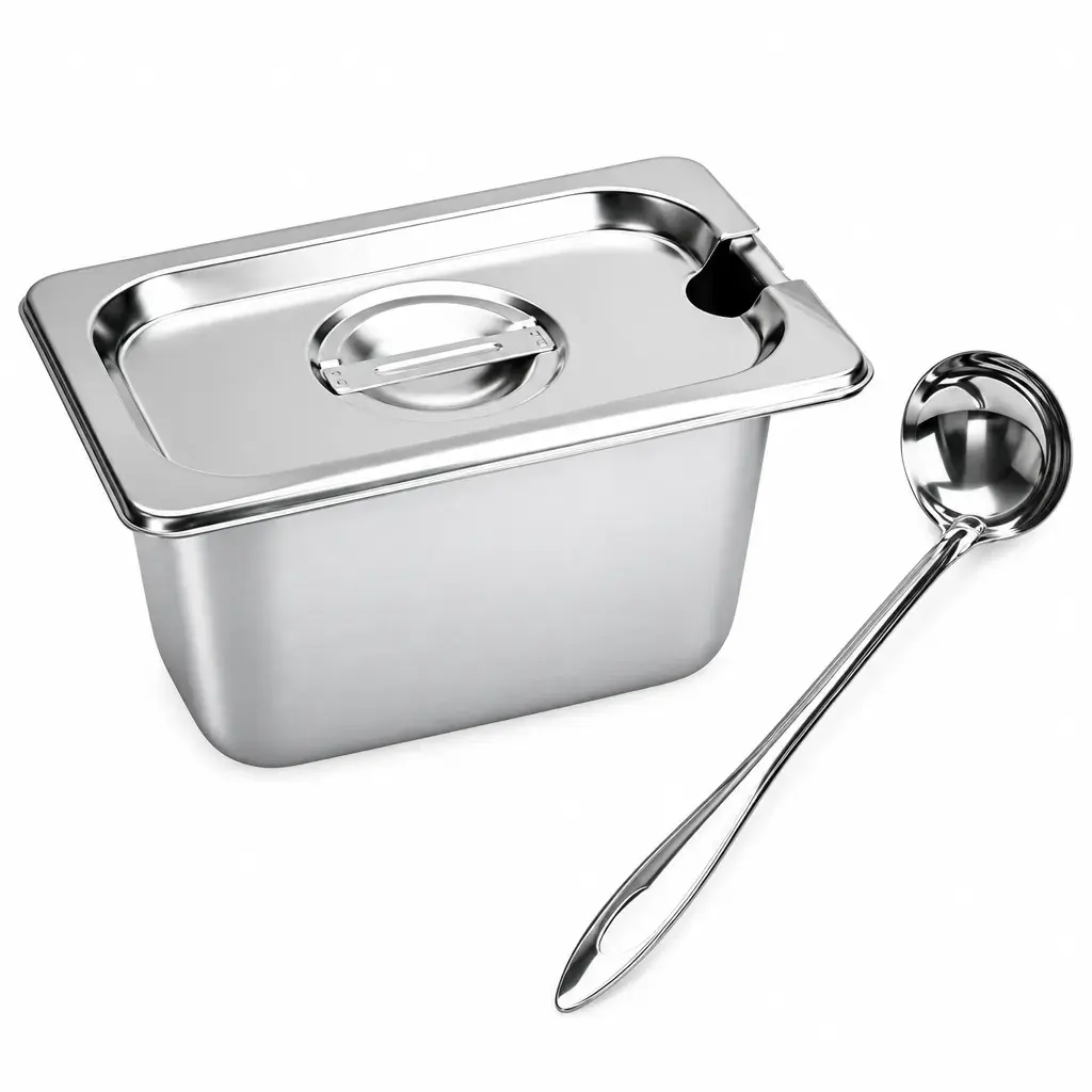 Set De Bandeja 1/9 Con Tapa Y Cucharón De Acero Inoxidable 17,6x11x15Cm Imarca