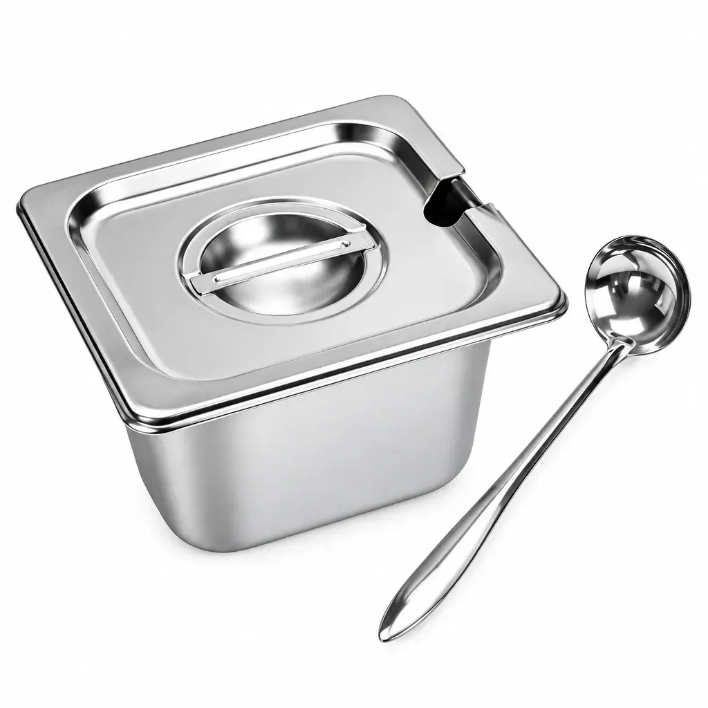 Set De Bandeja 1/6 Con Tapa Y Cucharón De Acero Inoxidable 17,6x16,5x15Cm Imarca