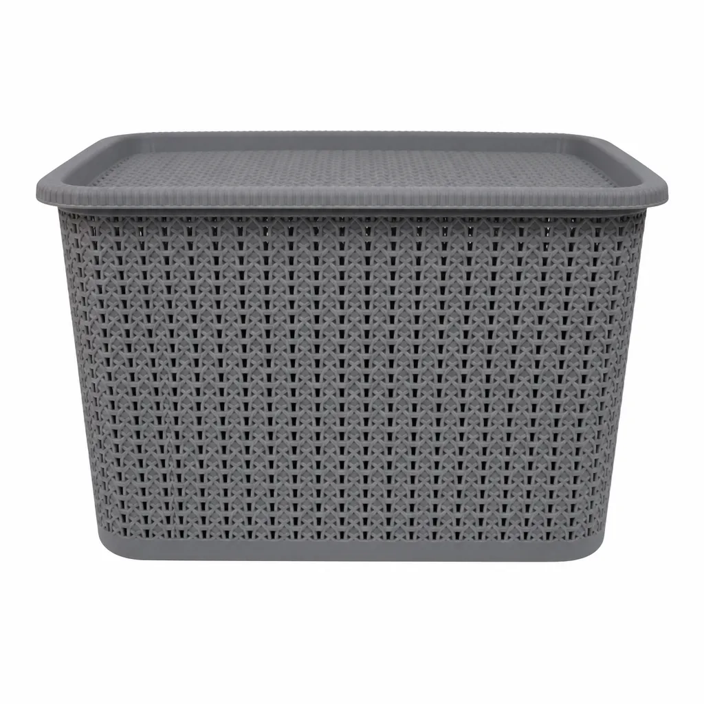 Caja Organizadora Con Tapa Gris De Ratán 20 L Alfa Hogar