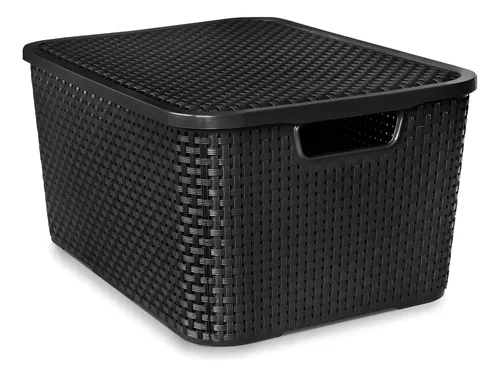CAJA ORGANIZADORA RATAN 20 LITROS C TAPA NEGRA ALFAHOGAR