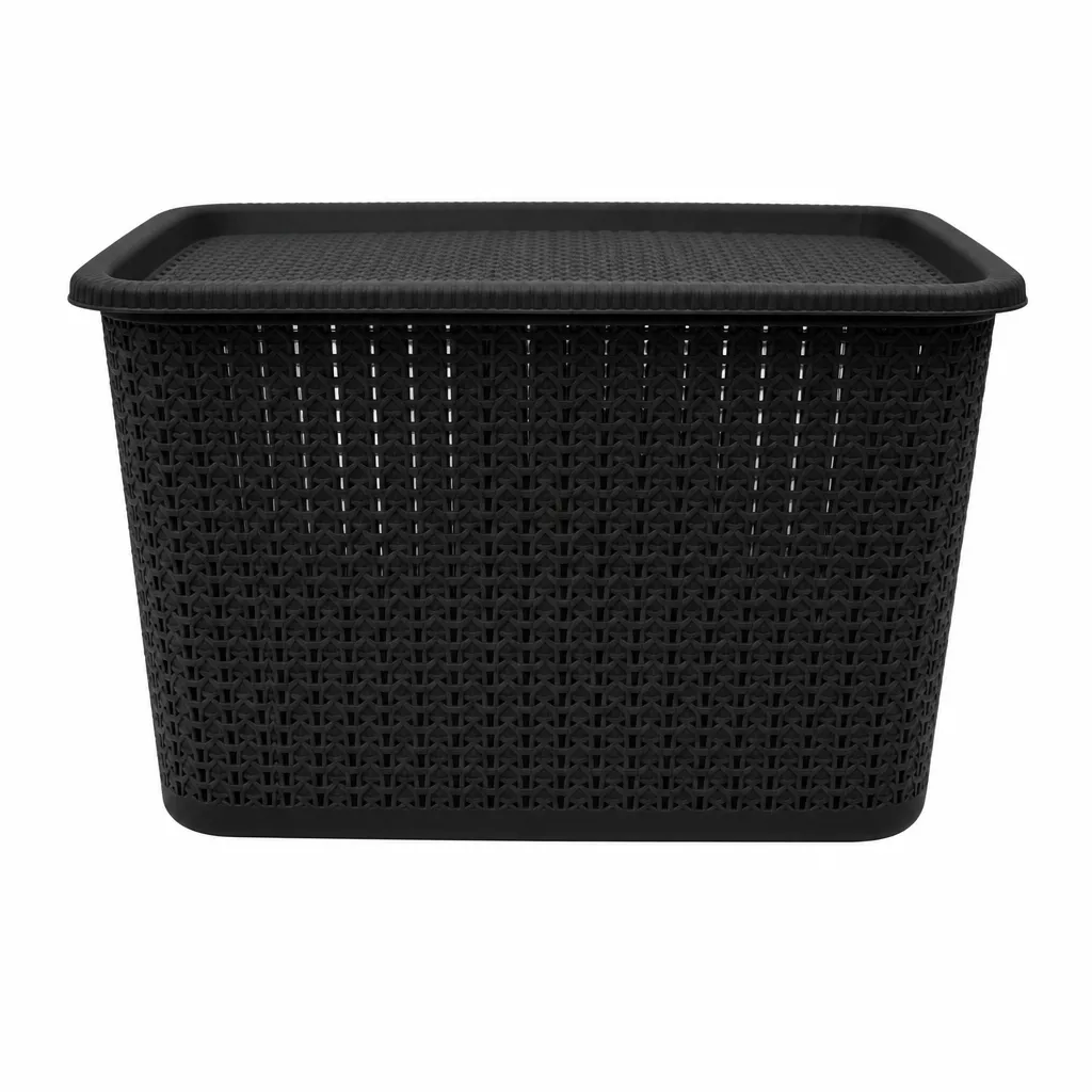 Caja Organizadora Con Tapa Negra De Ratán 20 L Alfa Hogar