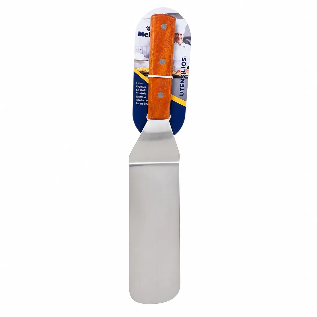Espátula Flexible Lisa De Acero Inoxidable Con Mango De Madera 27 Cm Meital