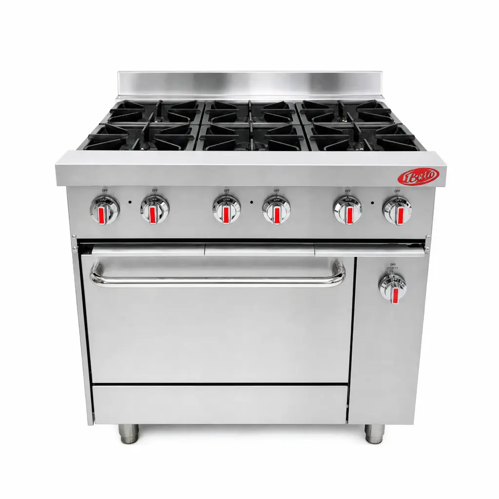 Cocina A Gas De 6 Hornillas Y Horno De Acero Inoxidable 85,8X92X87Cm Iboia 