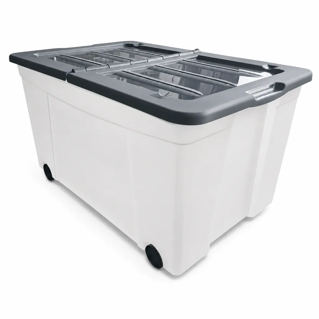 Caja Plástica Con Ruedas 58L Alfa Hogar