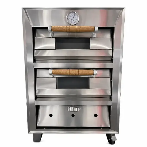 [M-EQUIP0094] Horno Panadero A Gas Con Reloj De Acero Inoxidable 2 Cámaras 100x66x80Cm Malper