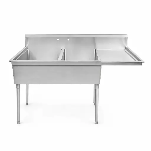 [M-FREG0005] Fregadero 2 Poncheras Con Escurridor De Acero Inoxidable 130x90x70Cm
