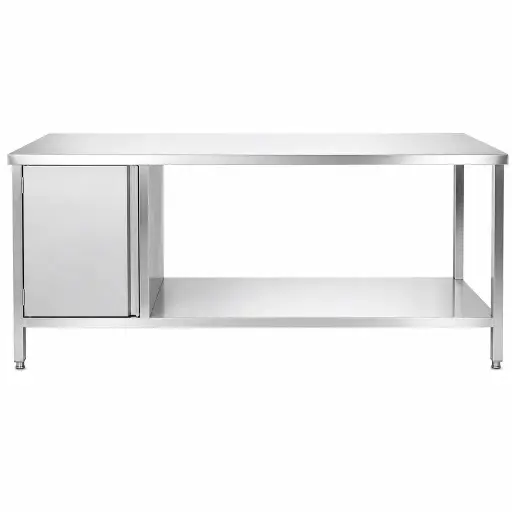 [M-MESA0011] Mesa De Pared Con Entrepaño Y Depósito De Acero Inoxidable 231x101x51Cm Ies